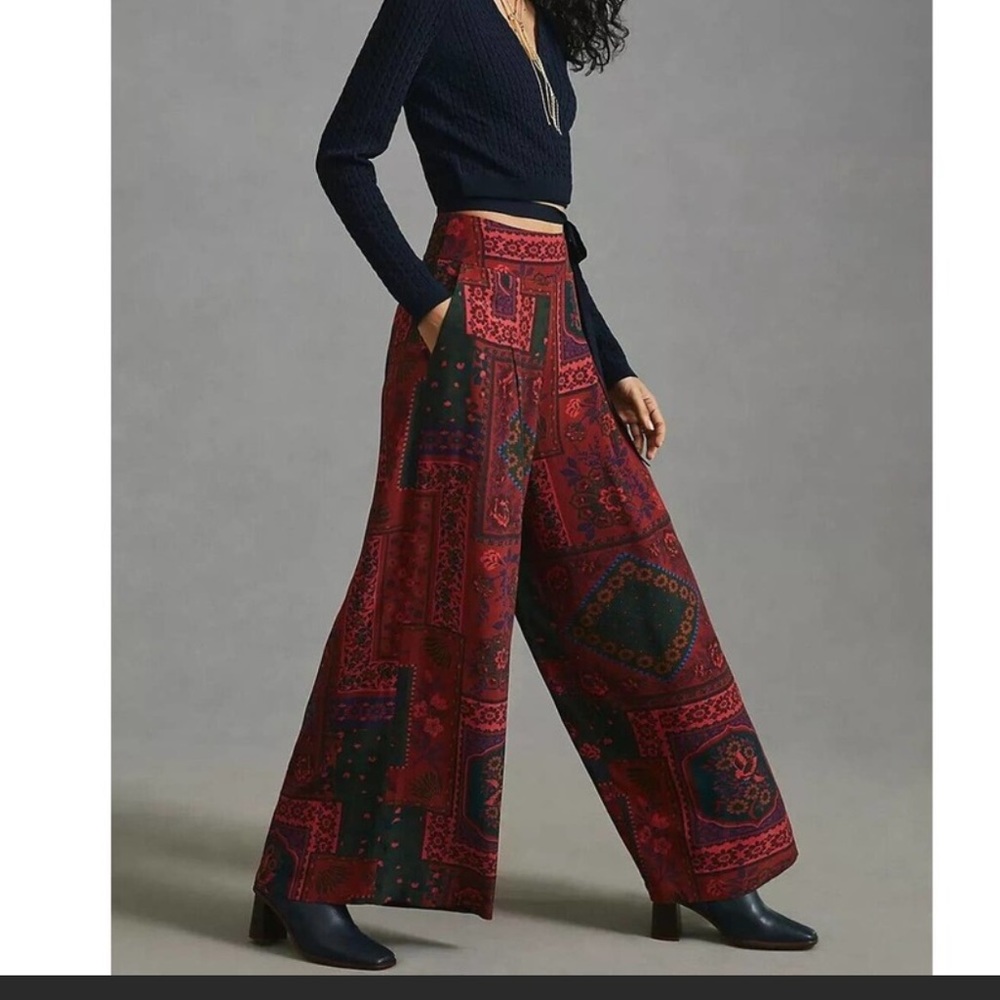 FARM Rio Red and Green Wide Leg Pants - Picture 3 of 8